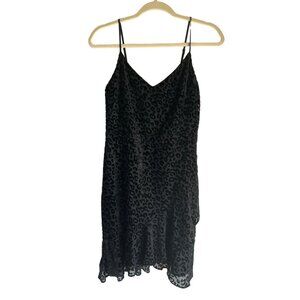 Banana Republic Womens Sz 2 Babydoll Mini Dress Black Leopard Velvet Ruf…
